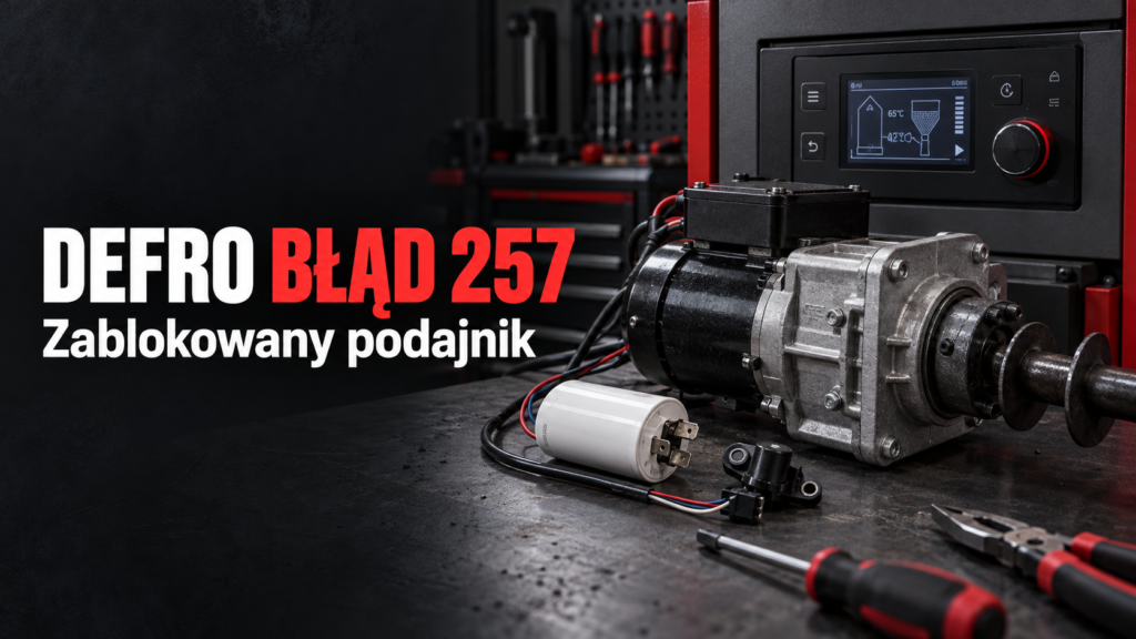 Ilustracja motoreduktora podajnika, kondensatora i czujnika obrotów przy artykule o błędzie 257 Defro